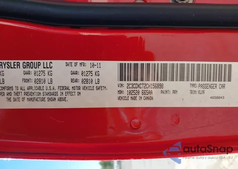 2012 Dodge Charger R/T из США, поврежденный, VIN 2C3CDXCT2CH156898